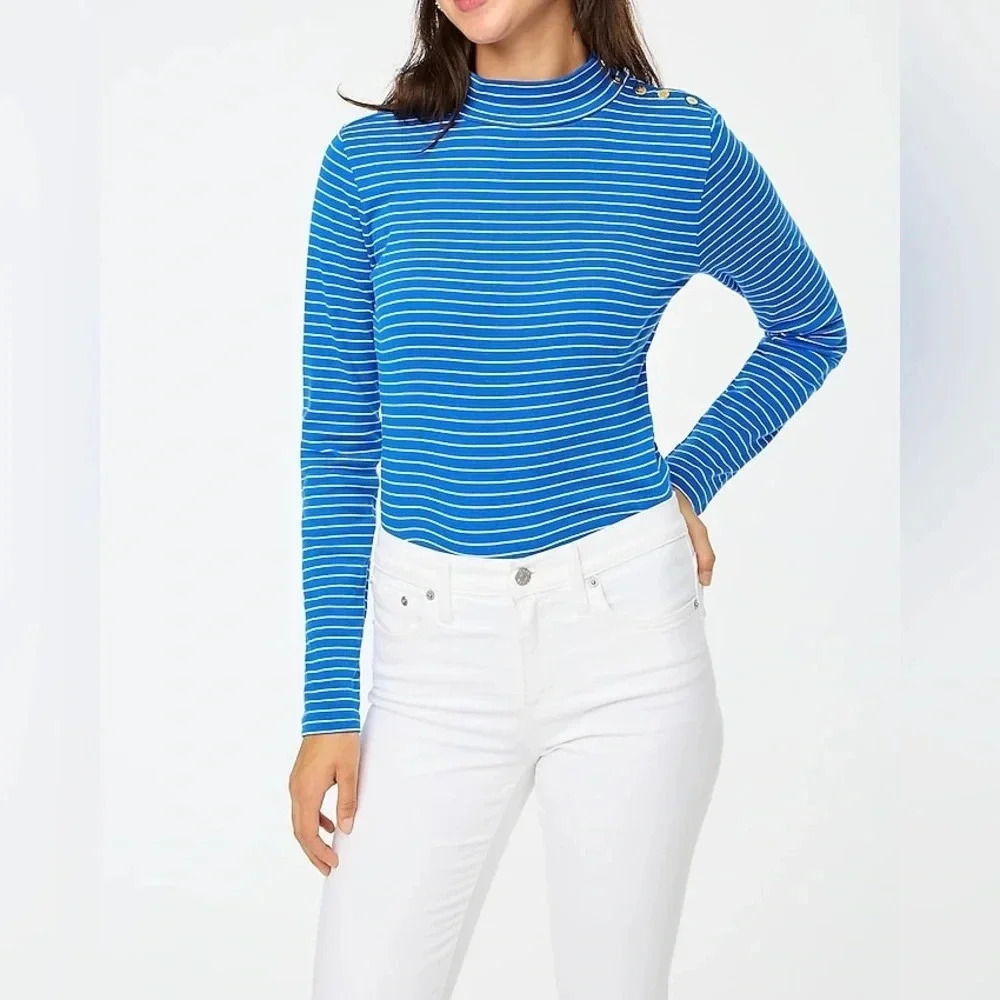 J. Crew Striped mockneck ribbed top 100% cotton in size S
